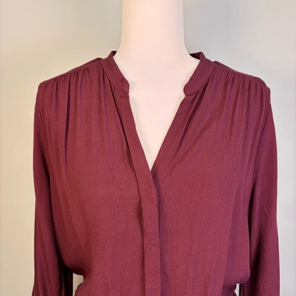 Babaton Shirt Dress Long Sleeve Tie Waist Corporate Girlie Burgundy Size Large - Picture 2 of 13